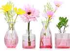 Mapoxy Glass Bud Vases Set of 4,Small Pink Flower Vases for Wedding Centerpiece Table Decorations,Clear Vintage Embossed Mini Vases,Flower Arrangements in Vases for Party or Home Decor