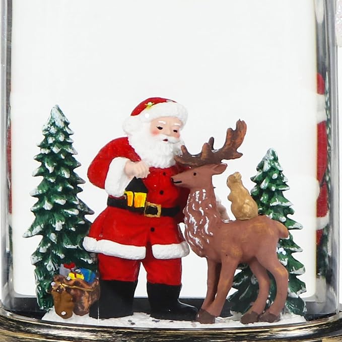 GenSwin Christmas Snow Globe Candle, Swirling Glittering Candle with Timer Music and Santa and Reindeer, Winter Snow Shaped Lantern, USB/Battery Operated Candles for Christmas Decoration