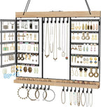 Large Rotating Hanging Jewelry Organizer, 5-Tier Earring Holder Storage Holds up to 180 Pairs, Wall Mounted Jewelry Rack for Earrings, Necklaces, Bracelets and Rings, for Girls, Black