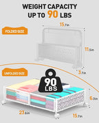 Under Bed Storage With Wheels, 4 Pack Foldable Pattern Carved Metal Under Bed Storage Containers, 60L Rolling Underbed Storage, Easy Assembly Under The Bed Storage for Shoes, Blankets...