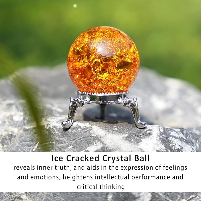 H&D HYALINE & DORA Glass Crystal Ball,40mm Ice Crack Ball,Crystal Ball Decorative for Accessories Rockery Ornaments,Orange