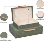 Decorative Box, Decorative Boxes with Lids 2-Set, Memory Box for Keepsakes, Beautiful PU Leather Decorative Storage Boxes in Style, Decor Box with Rose Metal Handle, Store Photos, Documents Green