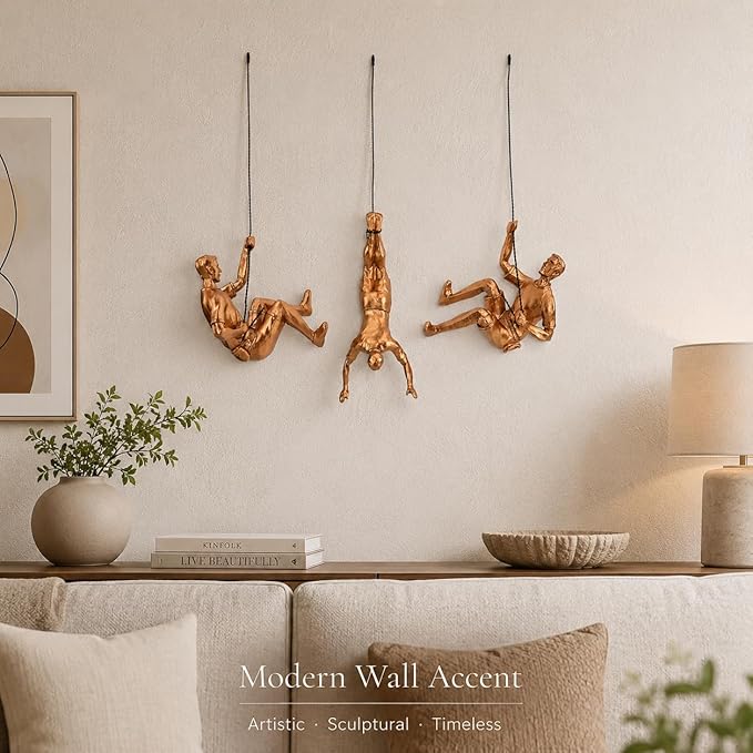 Large Set of 3 Climbing Men Wall Art Decor Sculpture,Nordic Modern Simplicity Decorative Wall Art, Climbing Man Sculptures,Home & Office Climber Gifts