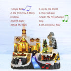 MUMTOP Christmas Village Snow Church with Rotating Train, Light Up Animated Moving Skaters and Christmas Tree with Music for Indoor Holiday Xmas Tabletop Decor