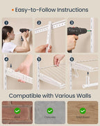 SONGMICS HOME Closet System, Closet Insert Organizer, 2 ft, Adjustable Metal Shelving Unit with 2 Hanging Rods, 2 Shelves, and Hooks, for Pantry Mudroom Garage Basement, Cloud White URGR030W01