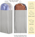 MISSLO 10" Gusseted Garment Bags for Hanging Clothes 50" Long Dress Bags for Closet Storage Dress Cover for Suits, Coats, 3 Packs, Grey