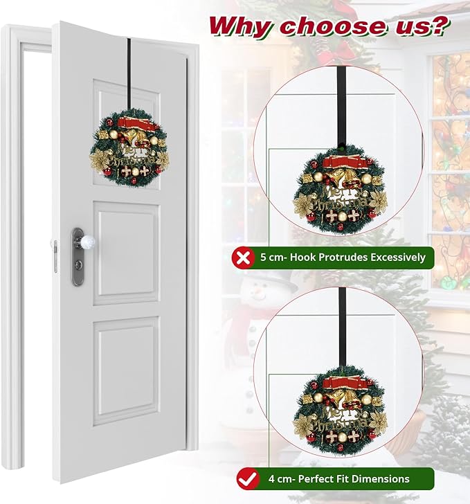 Roycraft Wreath Hangers 2 Pack for Front Door Christmas Ornament Black Wreath Hook Steel Over The Door Hanger Hook