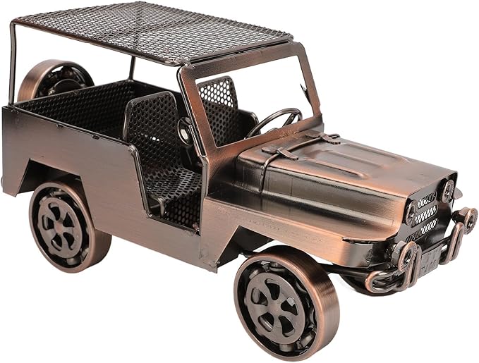 Alomejor Handcrafted Iron Car Figurine, Antique Vintage Metal Vehicle Model Home Decor with Exquisite Metal Craftsmanship, for Living Room TV Cabinet Wine Cooler Display (Red Bronze)