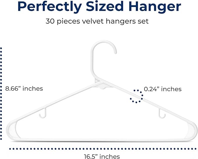 SereneLife 30 Pack Plastic Hangers, Non-Slip, Space-Saving Closet Organizers, Durable and Strong for Shirts, Sweaters, Hoodies, Kids Clothes & Dresses, Ultra-Thin, Lightweight