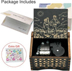 Pursuestar Black Wooden Wind Up Music Box - Fur Elise, Vintage Engraved Wood Mechanism Musical Gifts for Anniversary Mother's Day Valentine's Day Christmas Thanksgiving Birthday