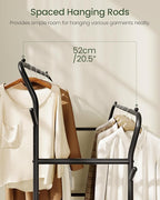 Clothes Racks for Hanging Clothes, Rolling Garment Rack, Clothing Rack with Wheels and Hooks, Double Rod Clothes Rack with Shelves, for Bedroom, Living Room, Laundry Room Black TYM07BB