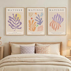 Framed Large Matisse Canvas Wall Art Set of 3, Vintage Colorful Abstract Floral Artwork Prints, Neutral Beige Matisse Botanical Wall Decor for Living Room, Bedroom, Hallway and Office, Total Size 30x60