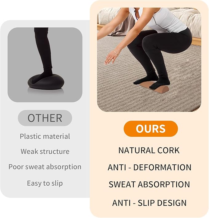 Cork Balance Board, Ankle Stability Trainer & Foot Strengthener, Textured Natural Cork Wobble Board for Proprioception, Mobility & Physical Therapy, Balance Trainer for Adults & Seniors, Home Gym Fall-Prevention Training