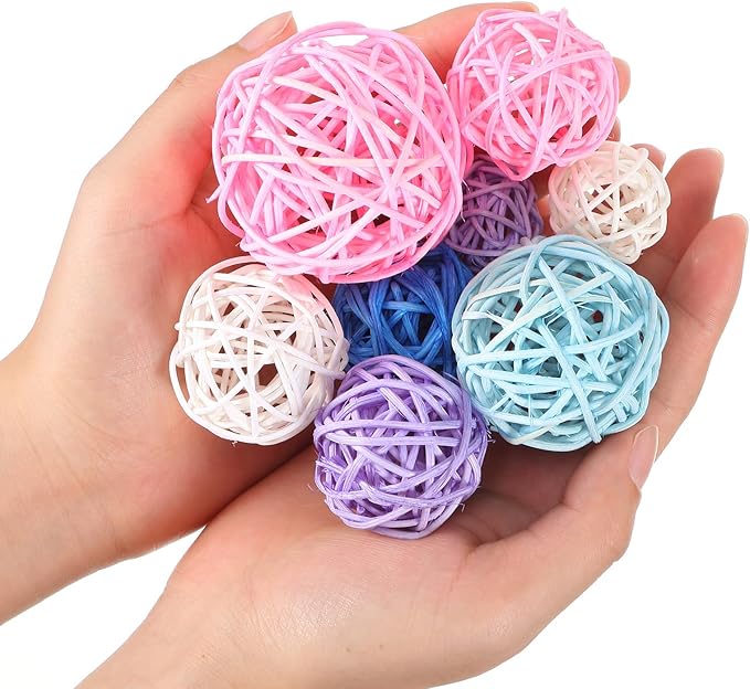 Patelai 36 Pcs Wicker Rattan Balls Decorative Balls for Vase Centerpiece Bowls Orbs Filler for Home Decor,4 Sizes(White, Pink, Green, Grey, Blue,2.4'',2'',1.6'',1.2'')