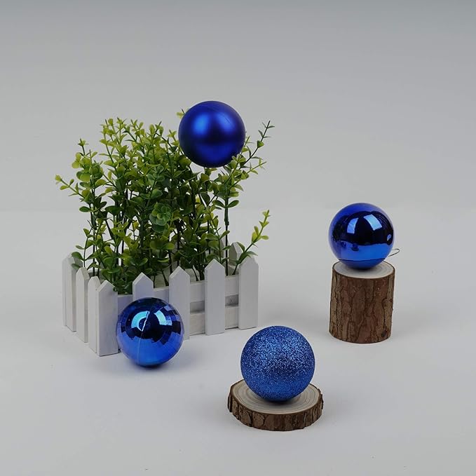 Emopeak 24Pcs Christmas Balls Ornaments for Xmas Christmas Tree - 4 Style Shatterproof Christmas Tree Decorations Hanging Ball for Holiday Wedding Party Decoration (Navy Blue, 2.4"/6.2CM)