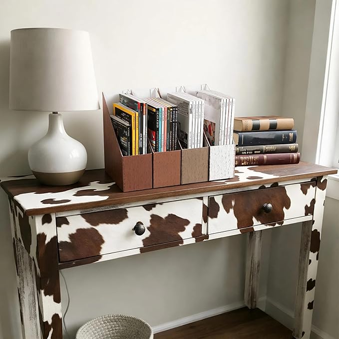 AmazingSpark Set of 4 Highland Cattle Magazine Holder Decorative Foldable Magazine Storage Boxes with Acrylic Label holders coquettish Boho organizer for office home Organization Storage