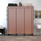 Portable Wardrobe with 10 Storage Racks and 2 Hanging Poles 6 Side Pockets Fleece Cover, Size 130 x 45 x 172 cm, Bedroom Closet Organizer (Coffee)
