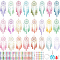 INFUNLY 24 Set DIY Small Dream Catcher Kit Candy Colors Round Mini Dream Catcher Kit Handmade Dreamcatcher Kit with Instructions Boho Hanging Ornament Making Kit for Bedroom Car Mirror Keychain Bag
