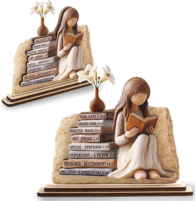 KATINAT Christian Gifts for Women, Bible Verse Desk Decor, God Says I Am Decorative Sign, Inspirational Religious Tabletop Plaque for Office Desk, Home, Prayer Room, Mother’s Day for Her