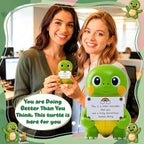Positive Turtle Figurine - 4.3" Tall Hand-Painted Resin Indoor Office Desk Decoration with Cute Motivational Sign, Funny Gift for Women Friends Bestie BFF Bestfriend Coworkers (Green)