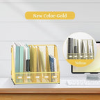 SUPEASY Desk Organizers Metal Desk Magazine File Holder with 5 Vertical Compartments Rack File Organizer for Office Desktop, Classroom, Home Workspace, Gold