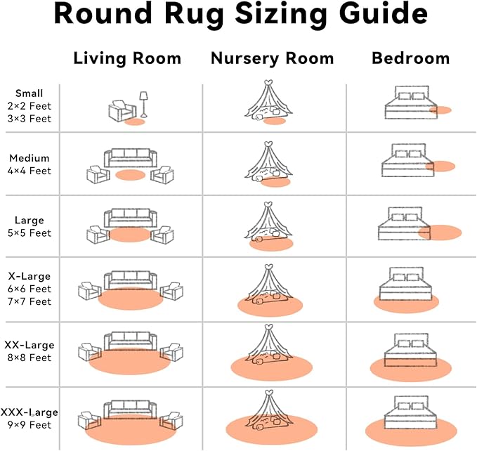 OLANLY Muted Orange Round Rugs for Bedroom - Machine Washable, 8 ft Circle Area Rugs for Living Room, Soft and Fluffy Shaggy Carpet for Teen Girl and Boys, Nursery Rooms, Dorms, Home Decor Aesthetic