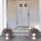 Artificial Hanging Flowers for Outdoors, 2 Pcs Fake Hanging Plant Spring Summer Decoration, UV Resistant No Fade Faux Flower for Porch Patio Yard Window Home Decor(Double Purple)