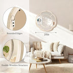 White Irregular Mirror, Wall Mounted Wavy Circle Mirror Wood Frame Round Hanging Decorative Mirros for Entryway Living Room Vanity and Bedroom, 20 Inch Home Decor