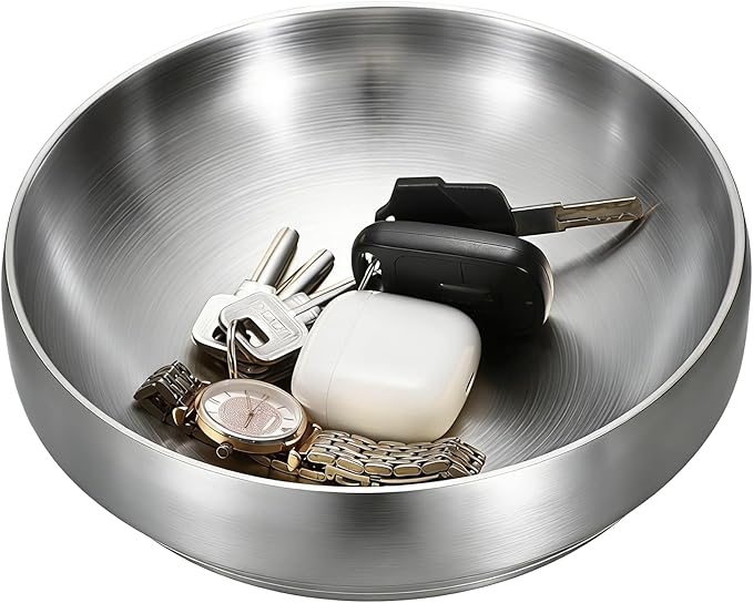Key Bowl for Entryway Table 8.3" Modern Decorative Bowl Catchall Bowl for Candy Fruit Serving Bowls for Kitchen Counter, Coffee Table,Silver