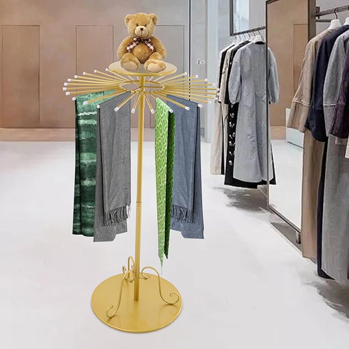 Freestanding Scarf Display Stand Up to 30lbs Capacity, Height Adjustable Scarf Holder Organizer Gold Exquisite Tie Organizer Hanging Rack for Boutique Home Shopping Malls Apartments