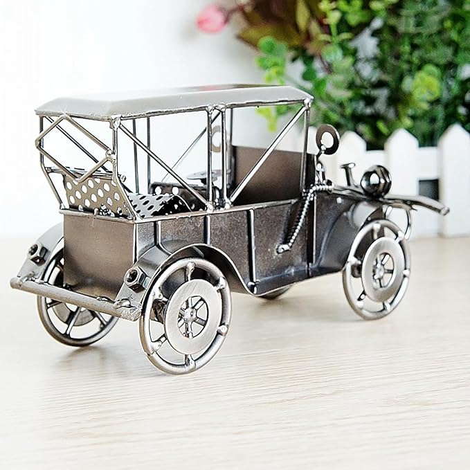 Metal Antique Vintage Car Model Home Décor Handmade Handcrafted Collections Collectible Vehicle (Silver)