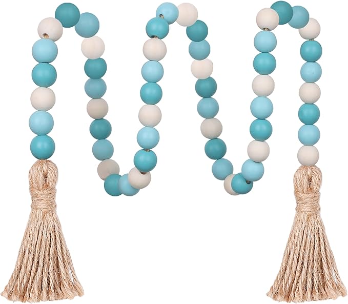 Meplait Wood Bead Garland,39in Farmhouse Beads with Tassels Boho Beads for Tiered Tray Decorative Beads Home Decor