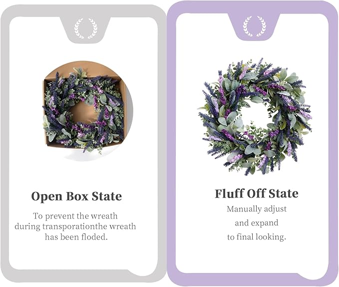 Lavender Wreaths for Front Door, 20 inch Artificial Farmhouse Wreaths for Wall Window Party Wedding Decor Indoor Outdoor Spring Summer Fall Decoration