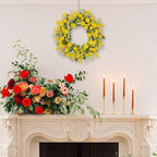 24 Inch Yellow Daisy Wreath, Artificial Spring Summer Wreath with Eucalyptus Leaves, Yellow Forsythia Flowers Front Door Wreath for Indoor Outdoor Home Farmhouse Wall Window Porch Decor