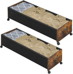 Under Bed Storage with Wheels, Wooden Under Bed Drawers On Wheels, Rolling Under Bed Shoe Storage, Space Saving,Rustic Brown,80L