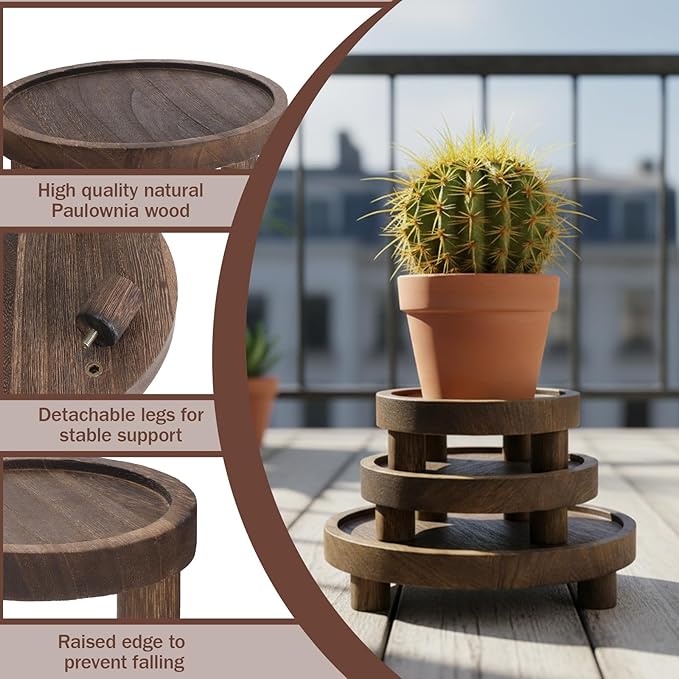 6PCS Wooden Risers for Display, Round Pedestal Counter Decor Holder, Rustic Riser Tray, Wood Cake Stand for Party Home Kitchen Counter Decor, 8/6/5 inch, Rustic Brown