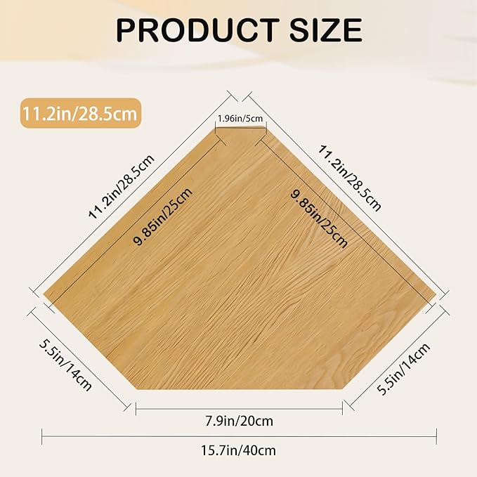 JiudunsKylight Corner Wall Shelf, 11.2 inch Floating Corner Shelves for Wall with Wire Hole, 2 Pack Oak Wood Shelves for Bedroom, Kitchen, Living Room Decor, Storage for Speakers, Photos