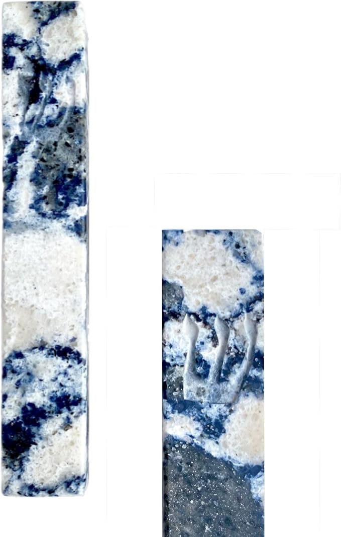 A&S Mezuzot Quartz Mezuzah Case with Engraved Shin Design Easy Peel and Stick Judaica Door Mezuza (Multi-Color Blue, 8 Inches)
