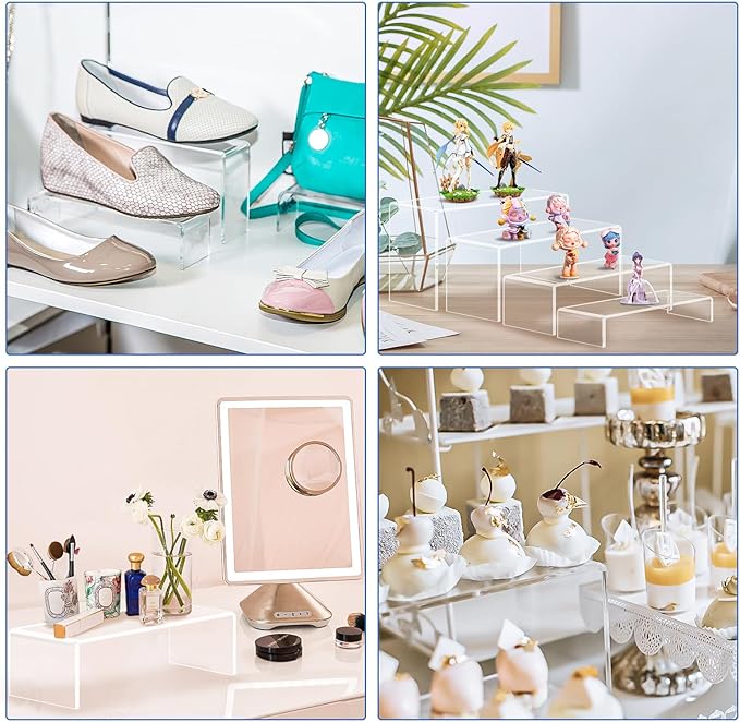 Aheroi Acrylic Risers, 20 Pcs 4 Set Display Stands, Clear Rectangular Risers for Decor, Cupcake Funko, Shoe Display (1-3-4-5-6IN)