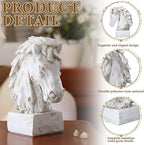 SiliFine Horsehead Resin Sculpture Beige Wood-Look Horses Head Decorative Statue Farmhouse Tabletop Resin Home Decor Statue Accent for Mantel, Entryway, Foyer & Living Room