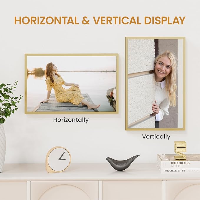 9x14 Aluminum Metal Picture Frame,Tempered Glass Gold Photo Frame 9x14 for Family Photo,Posters,Art,Document to Wall Mount Horizontally or Vertically