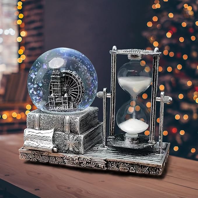 LED MusicCrystal Snow Globe， Sand Timer ，Hourglass,Home Decor,Table Decor for Living Room ，Office Desk Decorations[ Silver Ferris Wheel ]
