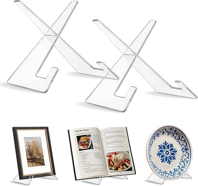 Americanflat Acrylic Easel Stand - 8" Tabletop Easel and Plate Stand - Set of 2 - Lightweight Display Holders for Photos, Cards, Frames, Books, Magazines, Albums - Home or Office Decor
