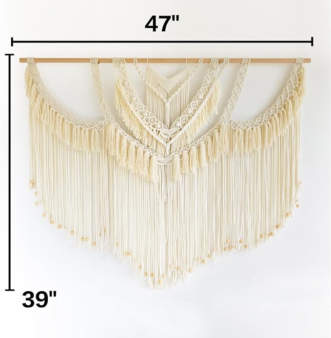 IOWER Macrame Wall Hanging Large Boho Wall Decor Craftsmanship Handmade Woven Cord Wall Art for Living Room Bedroom Apartment Wedding or Party Backdrop 47" W x 39" L