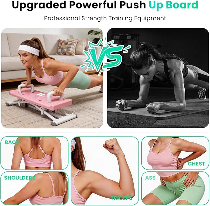 Balance Board with Pushup Handles, 300LBS Ski Balancing Machine Exercise Equipment with Resistance Bands LCD Monitor for Cardio, Home Ski Simulator Trainer for Full Body Workout, Pink
