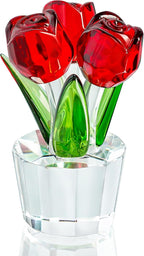 3.2 * 2in Handmade Crystal Red Rose Bouquet Figurine Romantic Rose Flower Gifts for Wife Mom on Birthday Wedding Anniversary