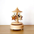 Natural Solid Wood Handcrafted Beech Wooden, Musical FigureTotoro/Carousel/Fairy/Ballerina Figurine,Rotating Hand Crank Mechanism Music Box,Musical Decorations (Merry-go-Round)