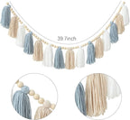 DCJHFJ Boho Blue Tassel Garland Wall Hanging with Wood Beads for Baby Shower Kids Room Bedroom Nursey Back to School Decorations