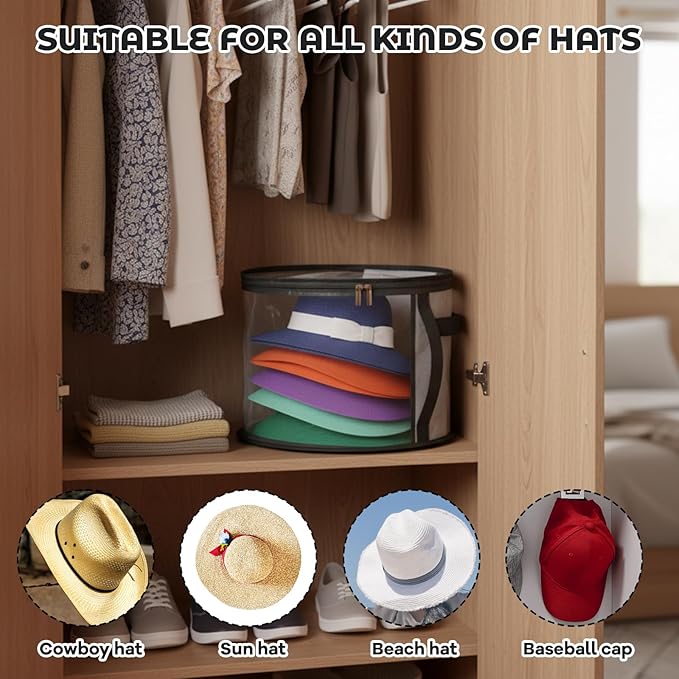 2-Pack Hat Organizer Box for Cowboy Hat Storage,Hat Boxes for Women Storage,Classic Black and Grey