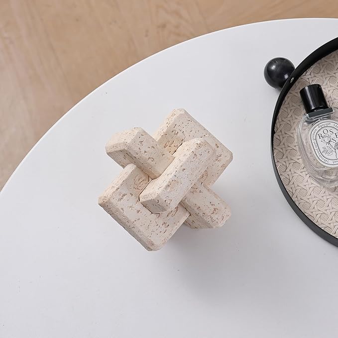 3-Link Knot Resin Travertine Decor, Coffee Table Decor, Book Shelf Entry Table Decoration, Boho Decorative Objects, Aesthetic Accents for Modern Rustic Office Living Room Home Décor